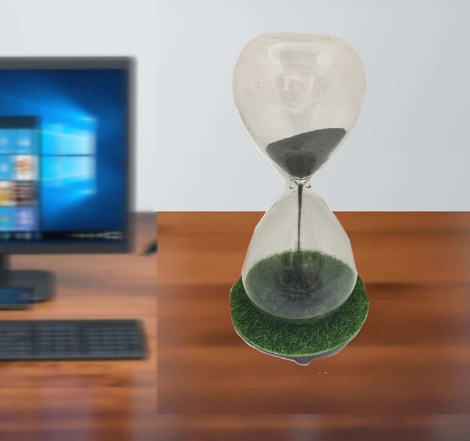 Glass Sand Timer with Moss Base Home Décor